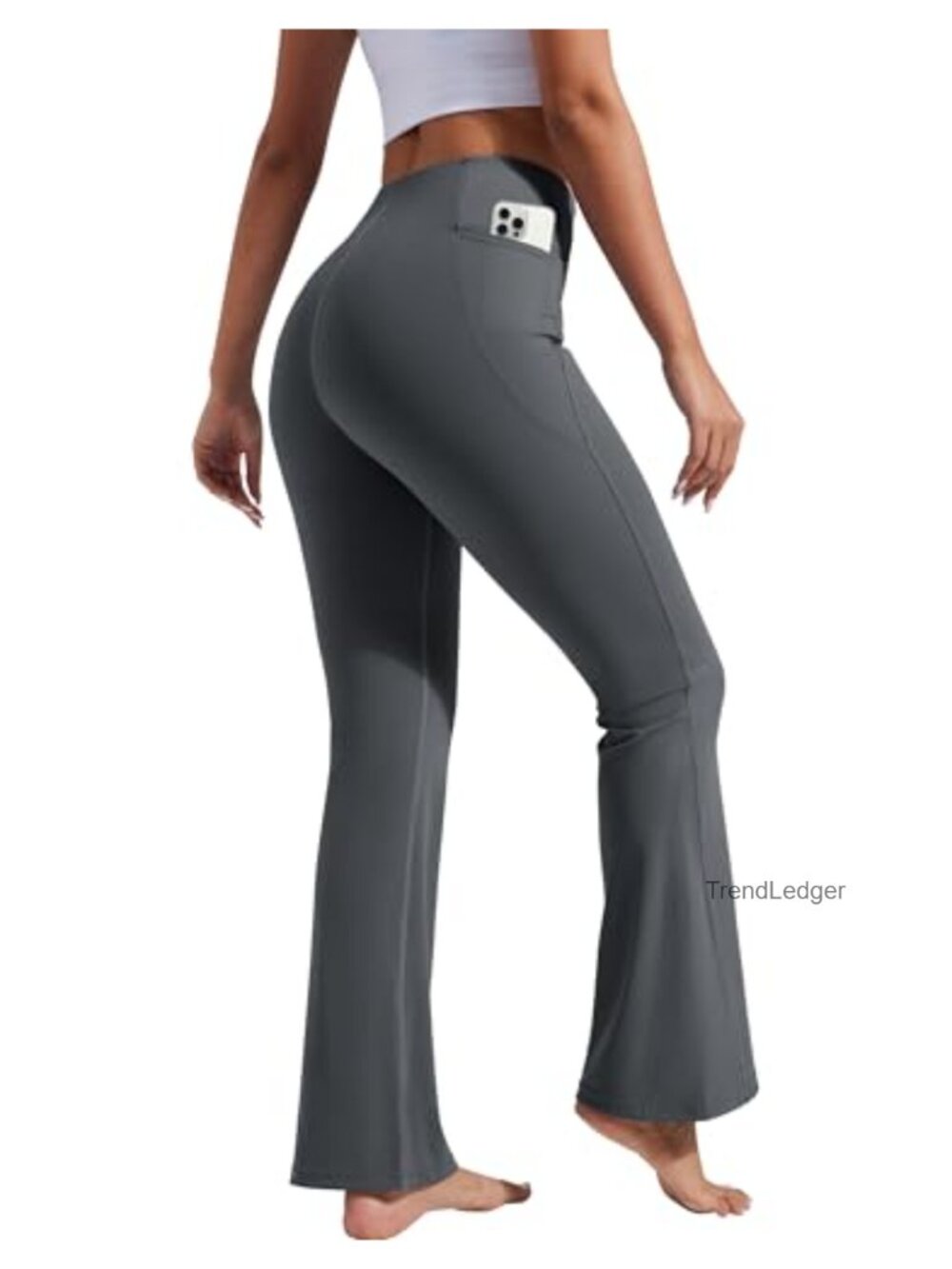 Flared Yoga Pants Bootcut High Waist Tummy Control with Pockets Nylon Spandex